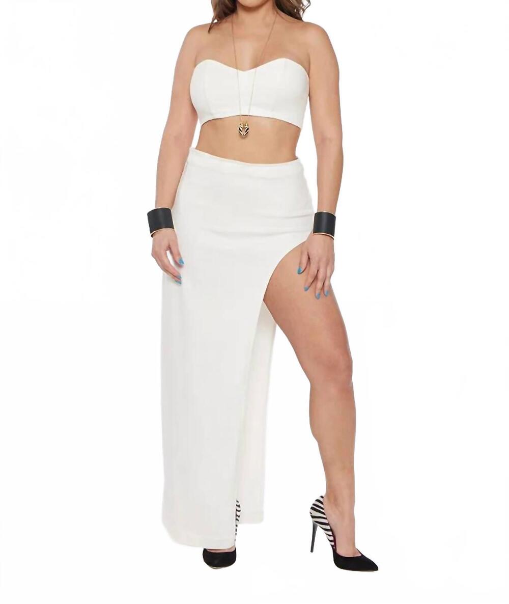 NEW CIRCULAR PATH strapless denim crop top in white